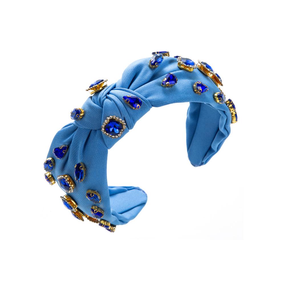 

Европейская и американская мода, повязка на голову с корейским узлом, инкрустированная бриллиантами – индивидуальный аксессуар для волос высокого класса. синий