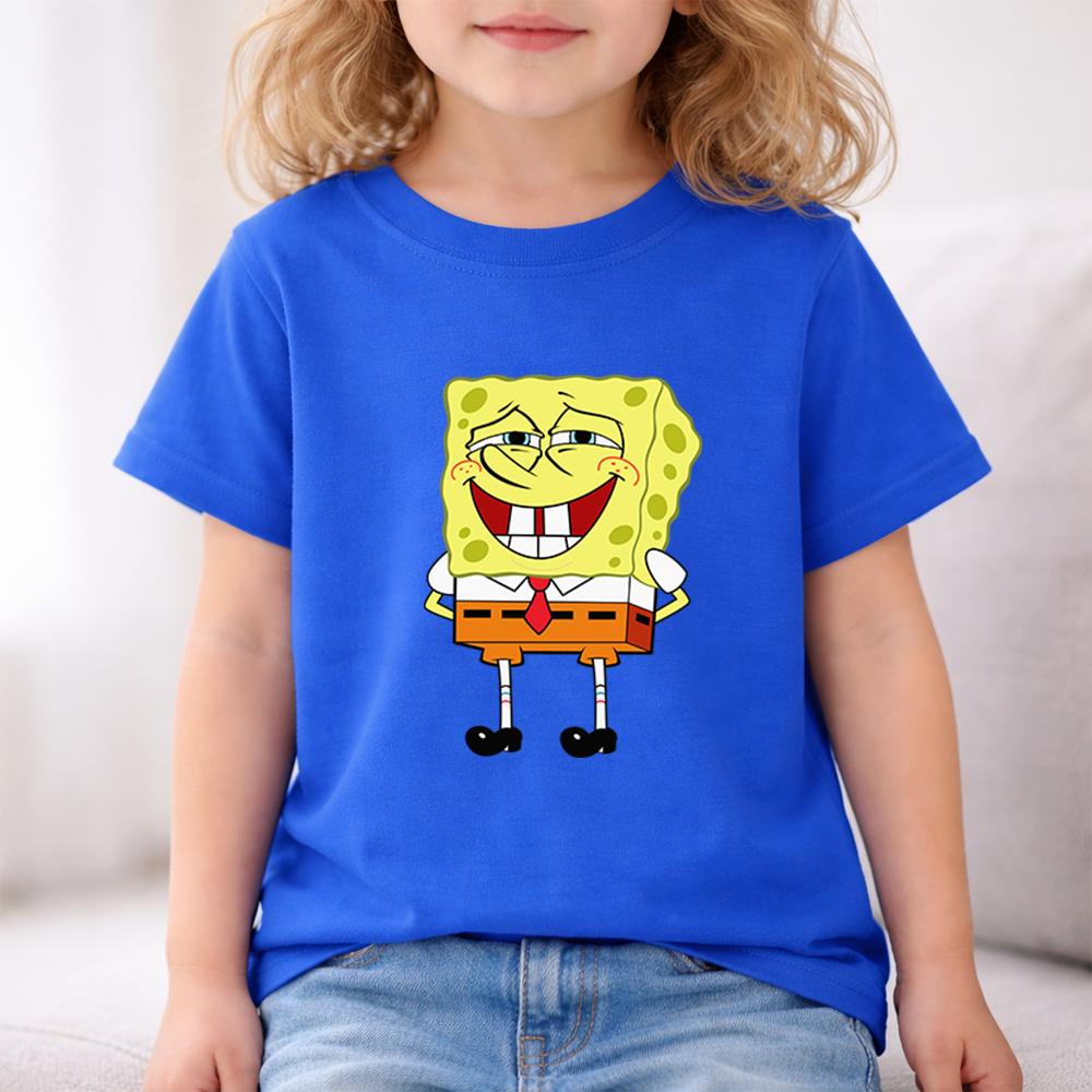 SpongeBob Happy Smile Character Kids Cotton T Shirt Iconic Cartoon Expression Comfortable Casual Clothing for Boys and Girls