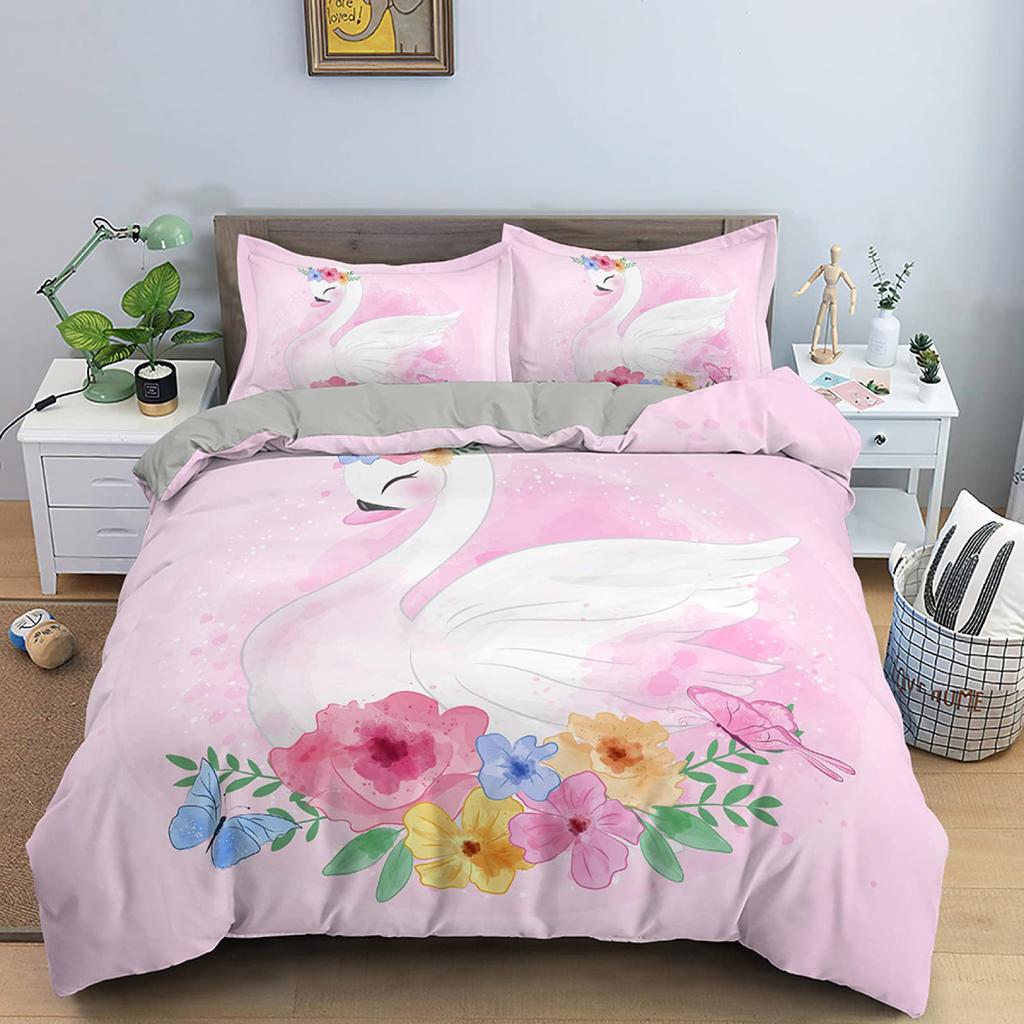 Swan Duvet Cover Black And White Swan Duvet Cover Queen Bird Comforter Cover Microfiber Romantic Flower Wild Animals Quilt Cover