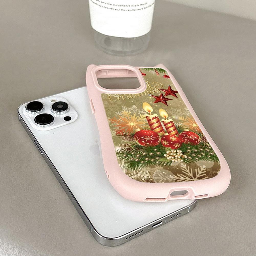 Cat Ear Soft Phone Case for iPhone 16 15 14 13 12 Pro Max Anti-Drop Transparent Acrylic Back Cover NY36 New Year Christmas Santa Claus Christmas tree
