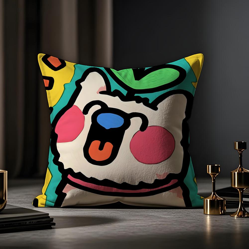 Cute Color Dogs Cushion Cover Anti-dustmite Pillowcase Invisible Zipper Silky Short Plush Sofa Cushion Cover