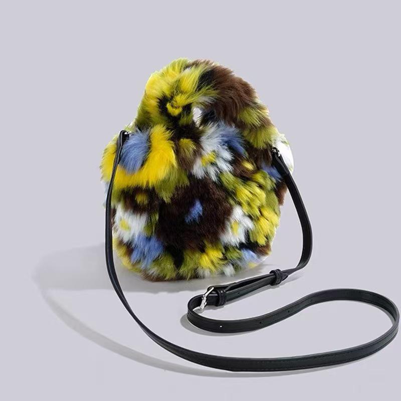 Artistic Colorful Flowers High-End Plush Crossbody Handbag - Niche Design Furry Bag