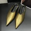 Simple Pointed Toe Low Heel Women Slippers Comfortable Soft Bottom Beach Women Flat Sandals Brand Designer Women Mule Shoes