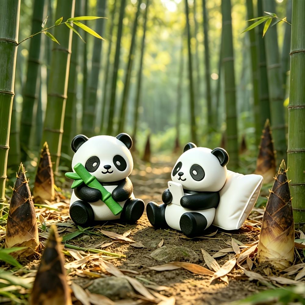 2pcs Creative Mini Panda Car Decor Figurines, Retro Bohemian Festival Design, Exquisite Detailed Print Durable Plastic Ornaments