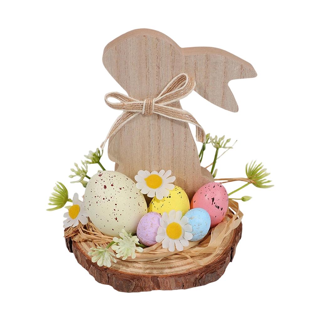 Simulated Flower Bunny Shaped Wooden Ornaments, Holiday Decoration Ornaments