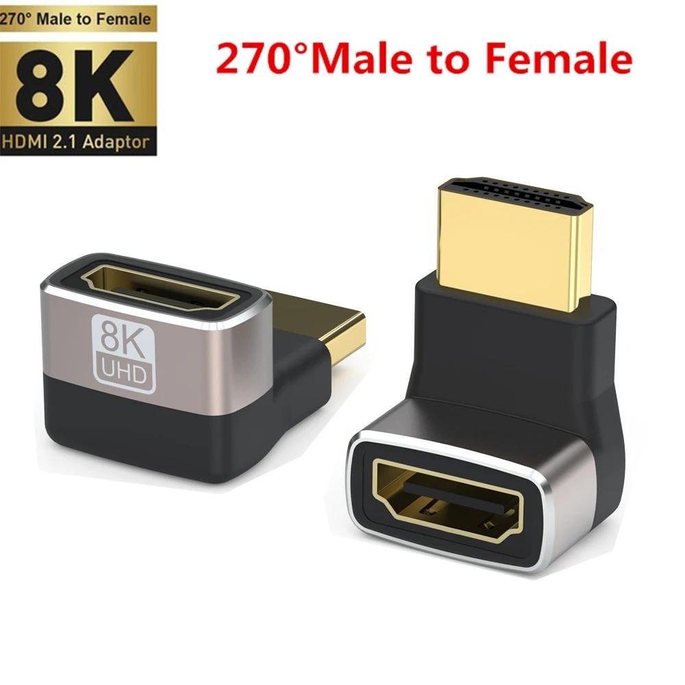 Adaptateur 8K HDMI-Compatible Coudé Latéral 90 Degrés Adaptateur 90 Degrés Angle Droit Adaptateur 270 Degrés Connecteur d'Extension HDMI Mâle vers Femelle