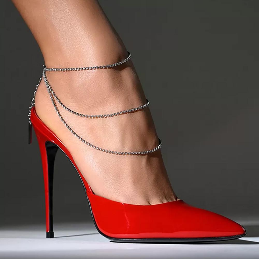 2023 Trendy Vícevrstvý Řetízek na Kotník s Kamínky na Vysokém Podpatku - Elegantní Evropský a Americký Plážový Styl