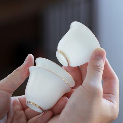 Mutton Fat Jade White Porcelain Tea Cup Chinese Kung Fu Tea Set Ceramic Master Cup Outline In Gold Household Teacup Water