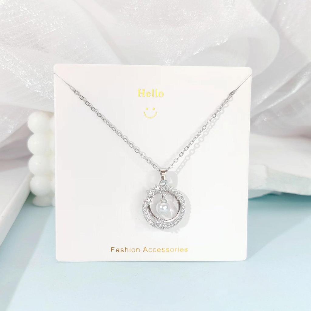Angel's Wings Pearl Titanium Steel Necklace with Copper Pendant - Exquisite Women's Luxury Clavicle Chain Jewelry