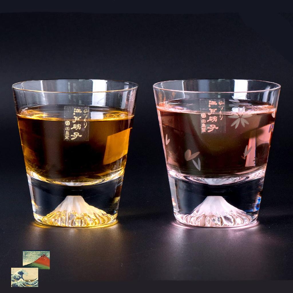 Tajima Glass Fuji Mini Rocks Glass X Fuji Mini Sakura Rocks Glass Pair Set Winner of the Japan Tourism Grand Prix Perfect for 60th and Other Made In