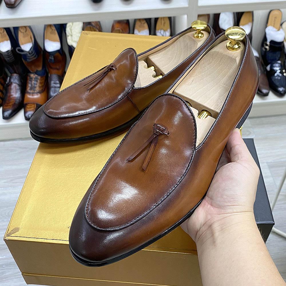 Fashion Male Tassel Loafers Genuine Cow Leather Men's Dress Shoes Fashion Handmade Slip on Wedding Party Office Causal Shoes for Men