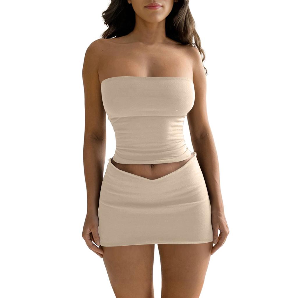 Women's Solid Color Sleeveless Line Top Top Slim Short Skirt Short 2-piece Set