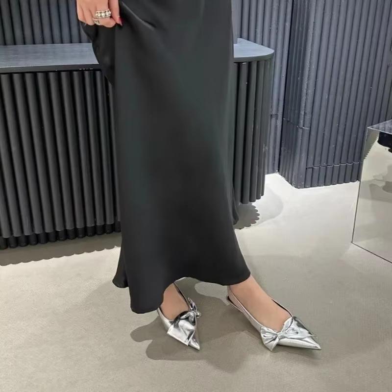 Sexy Leopard Bow Women Pointed Toe Sandals Summer Slingback Sandalias Mujer Dress Shoes Low Heels Flip Flops Pumps Femme Slides