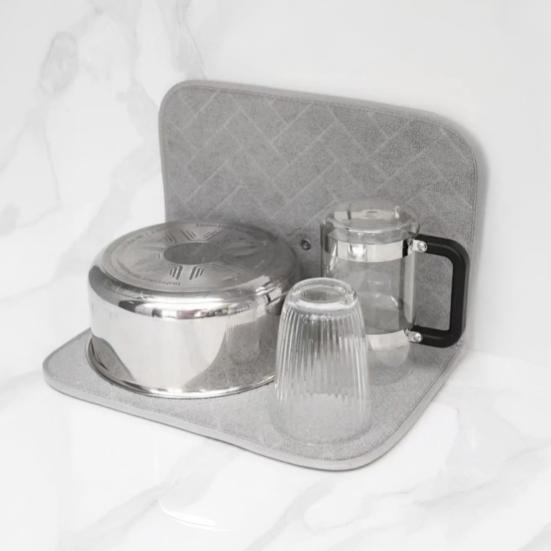 Foldable Dish Drying Mat Super Absorbent Microfiber Drain Pad Stackable Shelf Design Non-Slip Kitchen