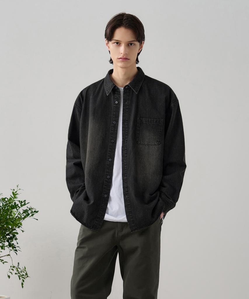 DRAW FIT Vintage Washed Denim Shirt [Black]