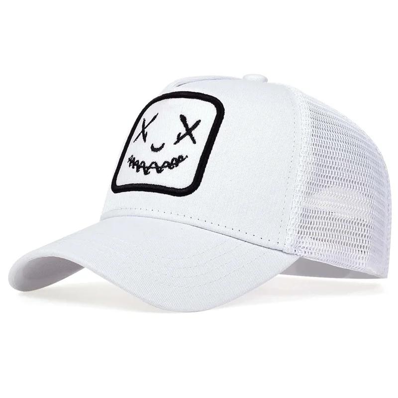 Erkek Kadın Gülen Yüz Nakışlı Beyzbol Şapkaları Pamuk Ayarlanabilir Snapback Şapkalar Hip Hop File Şapka Yazlık Dış Mekan Güneş Şapkası Baba Şapkaları