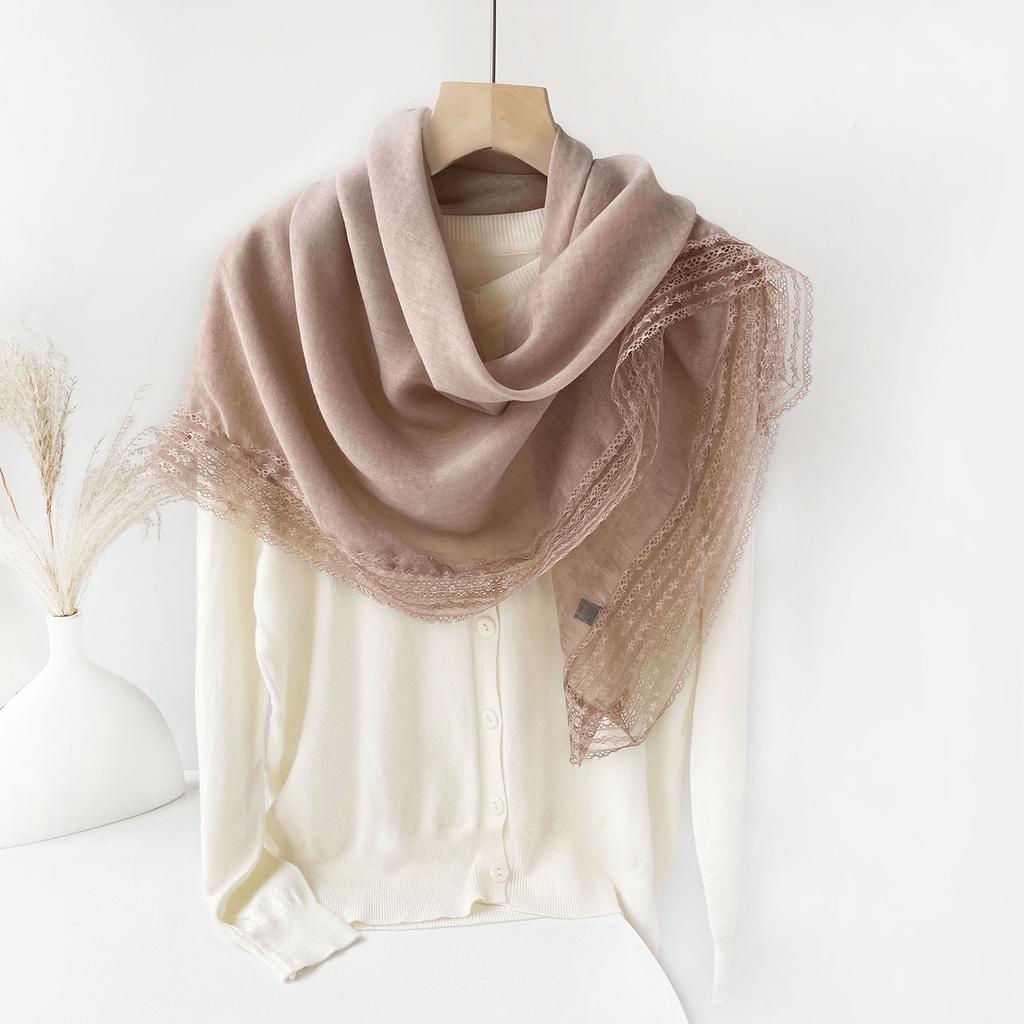 Solid color square scarf Spring and autumn thin lace cotton and linen square scarf Silk scarf Women's vacation beach towel Sunscreen shawl