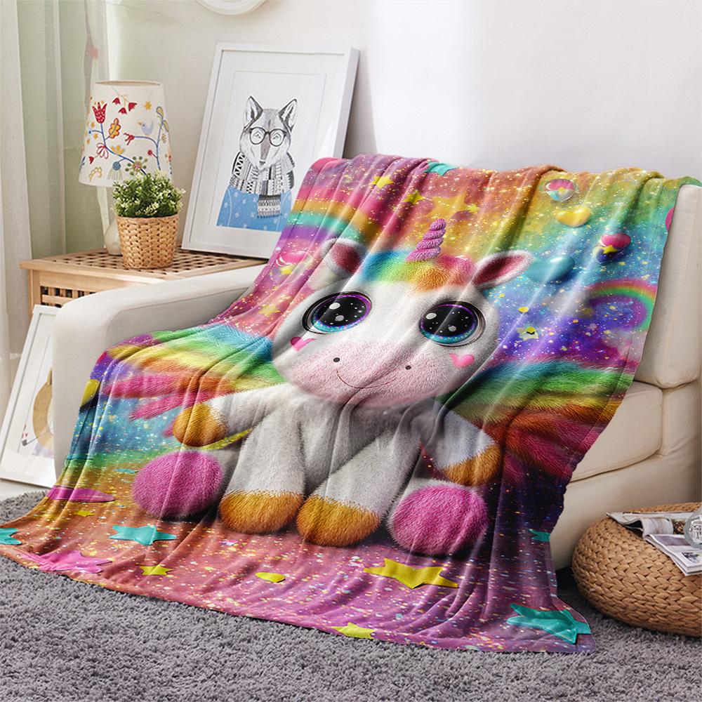 Unicorn Print Flannel Blanket, High Quality Comfortable for All Seasons, Home Decor, Warmth and Comfort, Perfect for Christmas Gifts