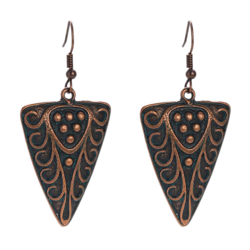 Antique Bronze Metal Earrings Vintage Geometric Round Triangle Dangle Pendientes Earrings Women's Ethnic Indian Jhumka Zircon
