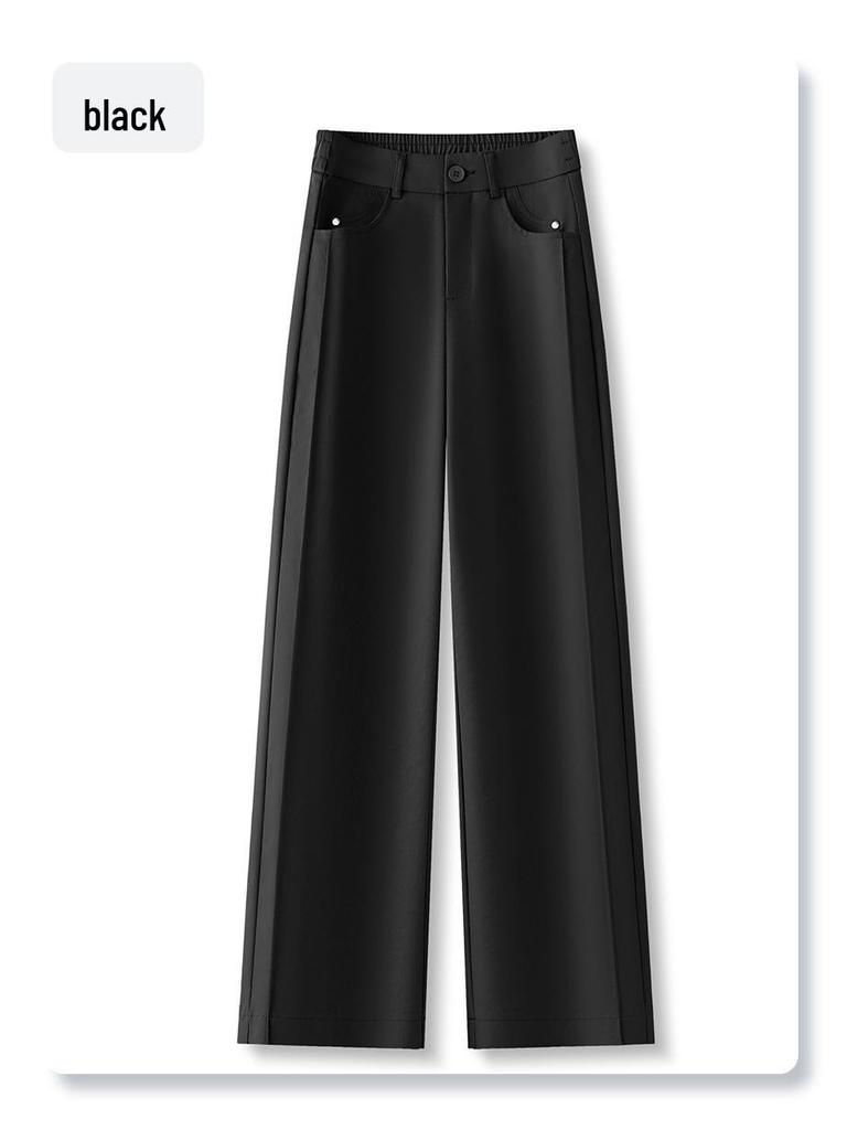Khaki High-Waist Slimming Wide-Leg Pants - Spring 2025: Stylish Draping Casual Fit