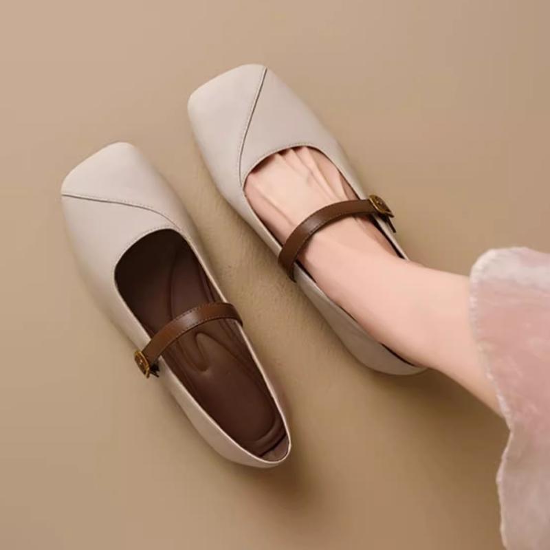 

Vintage Fashionable Flat Bottom French Style Women s Shoes Mary Shoes Rubber Sole Adults French Style New Shallow Toe 35 бежевый