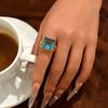 Luxury Square Blue Simulated Diamond Ring Gold Color Crisscross Band Bold Statement Cocktail Ring for Women