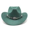Semišový Upturned Edge Western Cowboy Klobouk Muži a ženy Outdoorový cestovní klobouk Rolled Brim Etnický styl Cylindr Plstěný klobouk