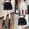 2026 Spring Women's High-Waisted Mesh Lace Trim Short Skirt with Anti-Exposure Design
