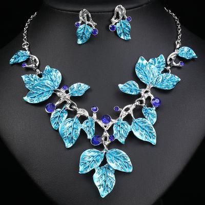 Leaf Rhinestones Jewelry Sets Retro Wedding Party Bridual Earrings for Women Accessories