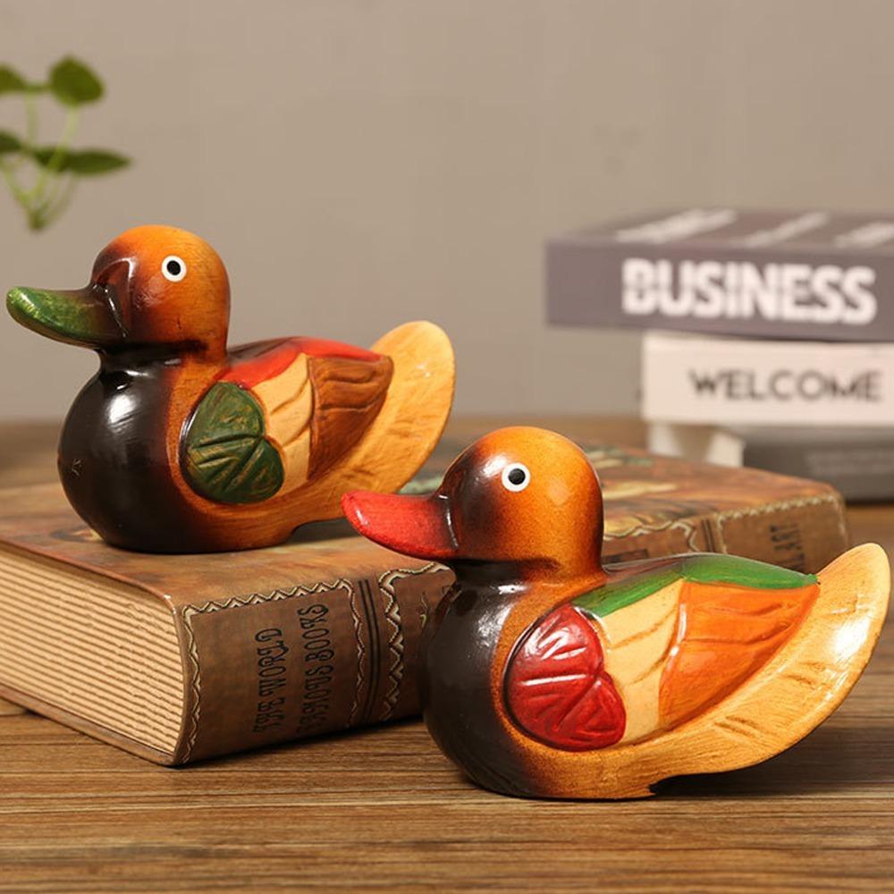 2pcs Safe Paint Wooden Duck Statues Color Lasting Hand Painted Duck Figurine  Wedding Gifts