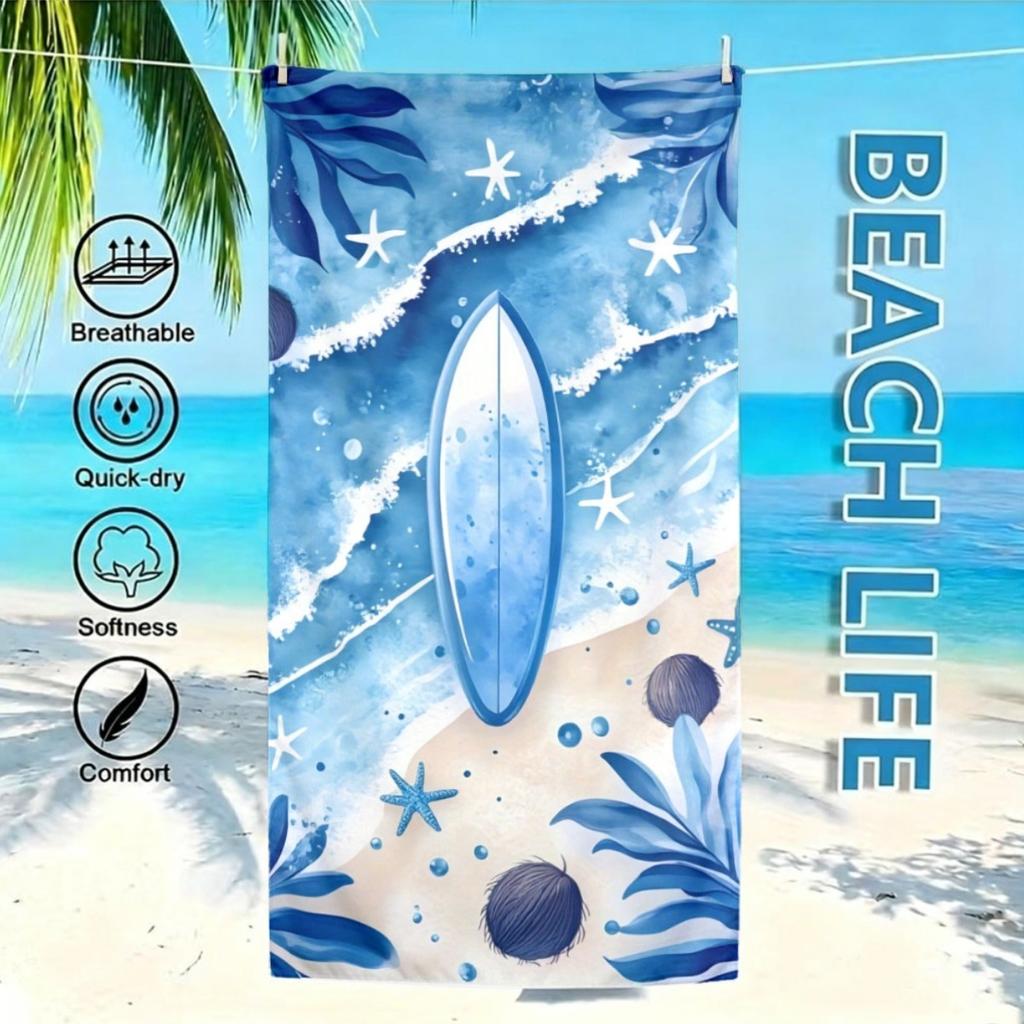 Surfboard Starfish Blue Leaf Print Beach Towel Polyester Soft Quick Dry Large Bath Towel Summer Swimming Pool Surfing Blanket