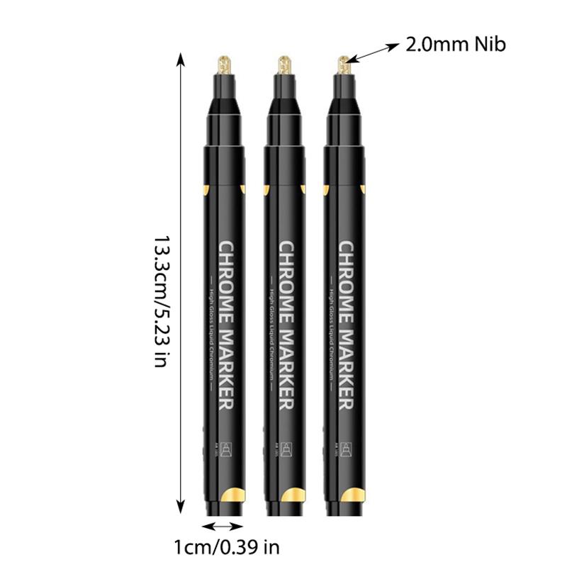 3/1pcs Chrome Pen Markers Mirror Waterproof Paint Repair For Rock Ceramic Glass Metallic Gold Silver Copper 2mm Nib