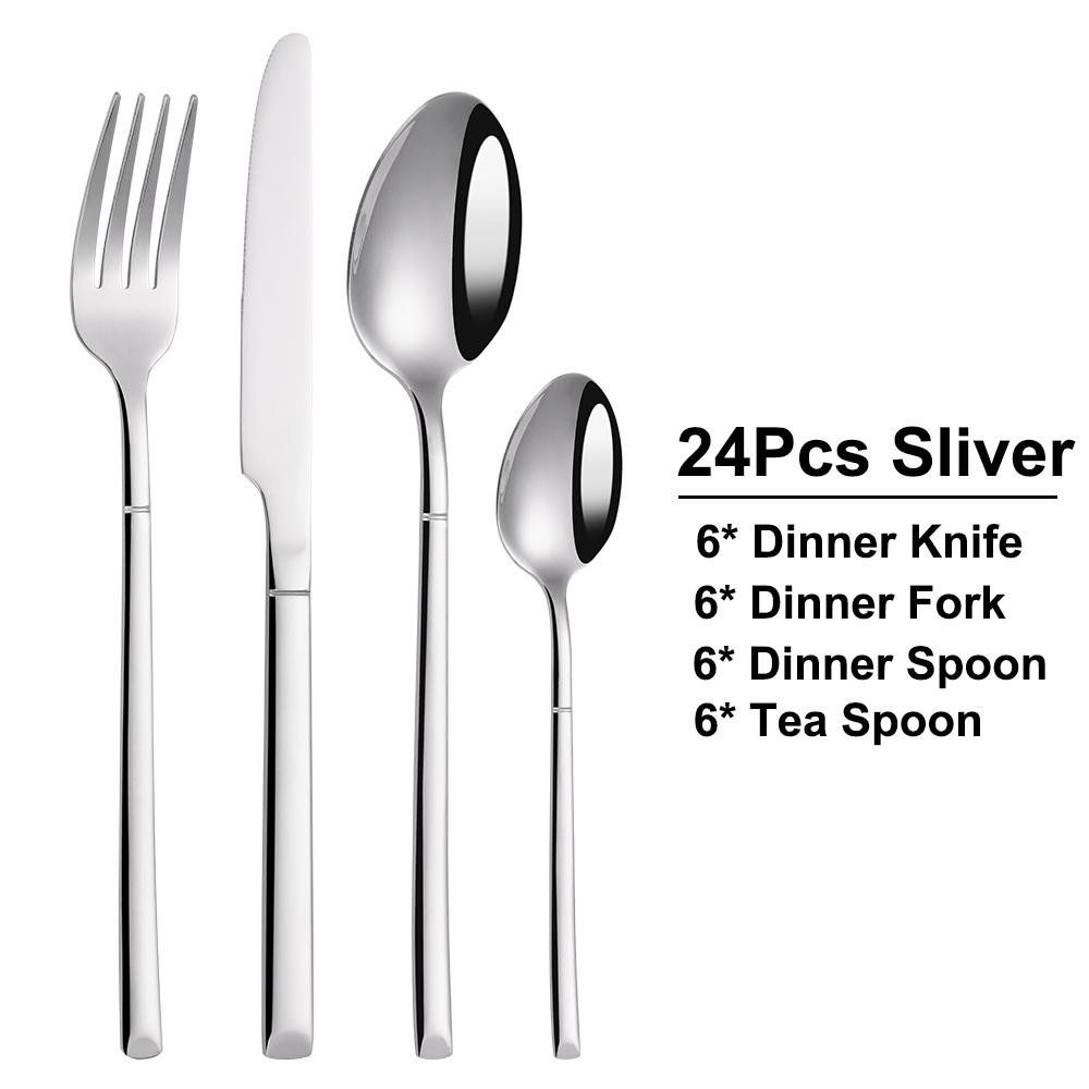 4/6/16/24 Pieces Cutlery Set Stainless Steel Thin Tableware Mirror Elegant Knife Fork Spoon Western Dinner Set Sliverware