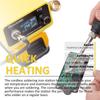Cordless soldering iron table with digital display, adjustable temperature knob, lead-free soldering, °C/ºF conversion, auto sleep and calibration.