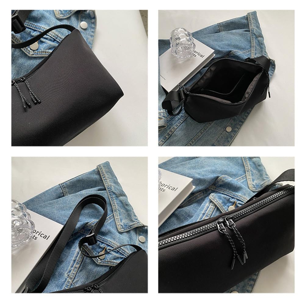 Beatus Women's Simple and Compact Shoulder Bag Made of Supple Canvas (Black) - Fits a Long Wallet