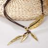 Silver Golden Feather Necklace Rhinestone Leaves Neck Pendant Leather Rope Tassel Necklace  Party
