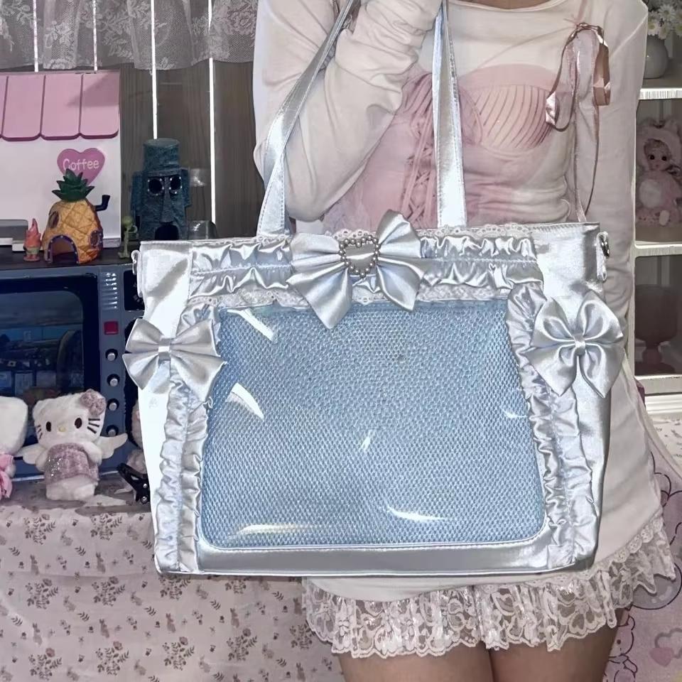 New Fashion Sweet Ita Bag Lolita Girl Transparent Shoulder Bag Women Large Capacity Ribbon Bow Tote Bag Cute DIY Display Handbag