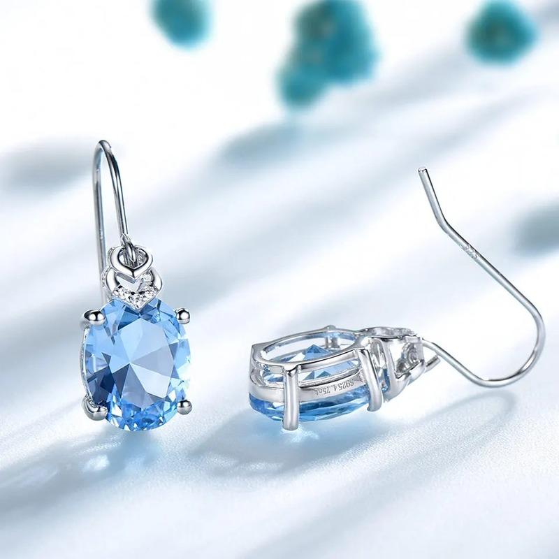 100% 925 Sterling Silver Drop Earrings for Women Girls Nano Blue Topaz Gemstone Earrings Korean Trend Fashion Party Fine Jewelry