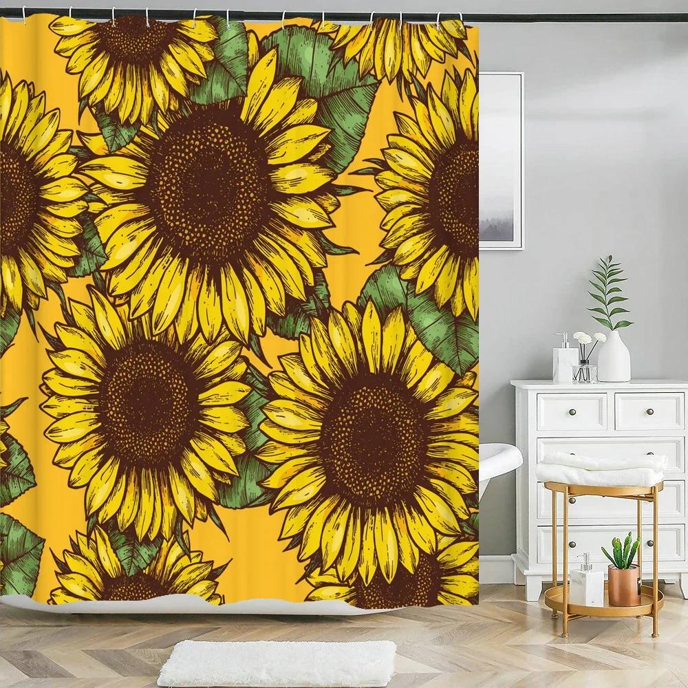 

High Quality Colorful Flowers Plant Leaves Shower Curtains Waterproof Bathroom Curtain Bath Curtain With Hooks Shower Curtain W60H190(CM)-1 Pcs