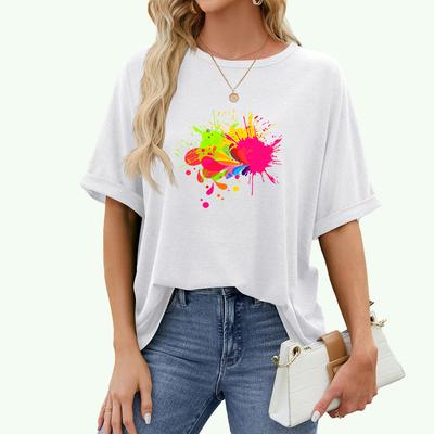 Plus Size Women Fashion Short Sleeve Tee Shirt Casual O-neck Print Top Summer Pullover Loose T-shirt
