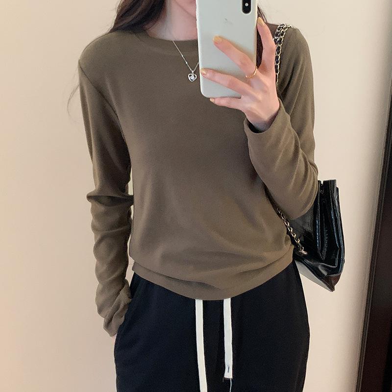 

Футболка с круглым вырезом и длинными рукавами из вельвета для женщин на осень и зиму, новый стиль, облегающий внутренний фасон, базовый низ сверху XL