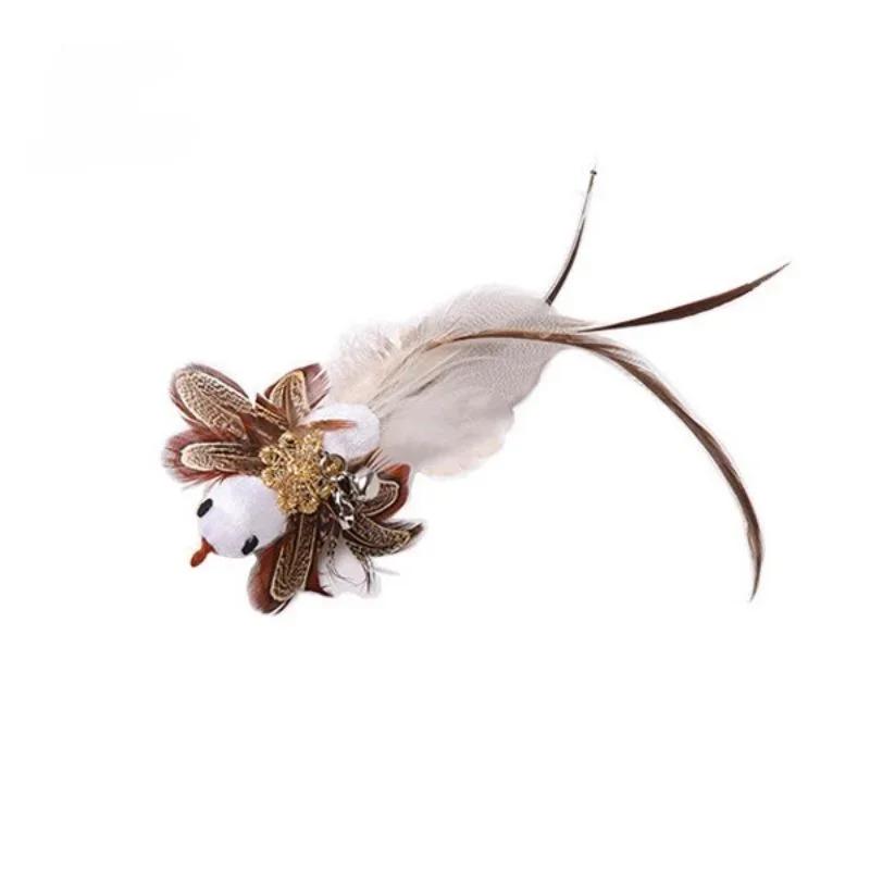Cat Feather Toy Accessories False Birds Worm Toy with Bell Kitten Cat Toys Interactive Replacement Refill Foam Ball Training
