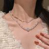 Bee Mom Handmade Large Sea Blue Agate White Crystal Necklace for Women, High-end Light Luxury Elegant Collarbone Chain for Summer
