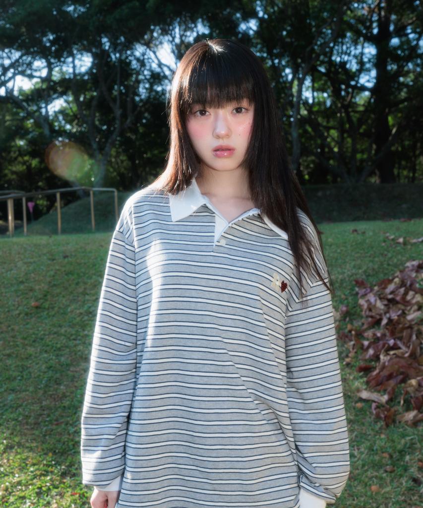 ROSEFRANTZ Stripe Collar Long Sleeve [Gray]