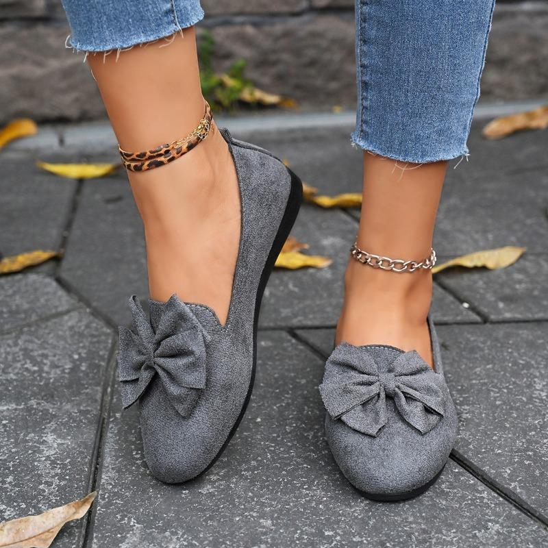 

Women s Plus Size Suede Flat Casual Shoes Round Toe Bow 43 сірий колір