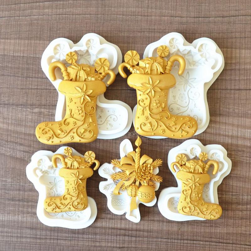 Christmas decoration molds, boots and shoes, Christmas gifts, chocolate fondant baking molds, cake silicone molds