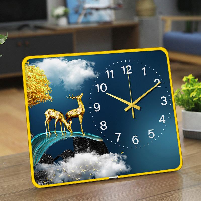 Simple and Modern Household Creative Clock Placing Table Clock Living and Dining Room Decorative Glass Table Clock Mute Crystal Porcelain Watch