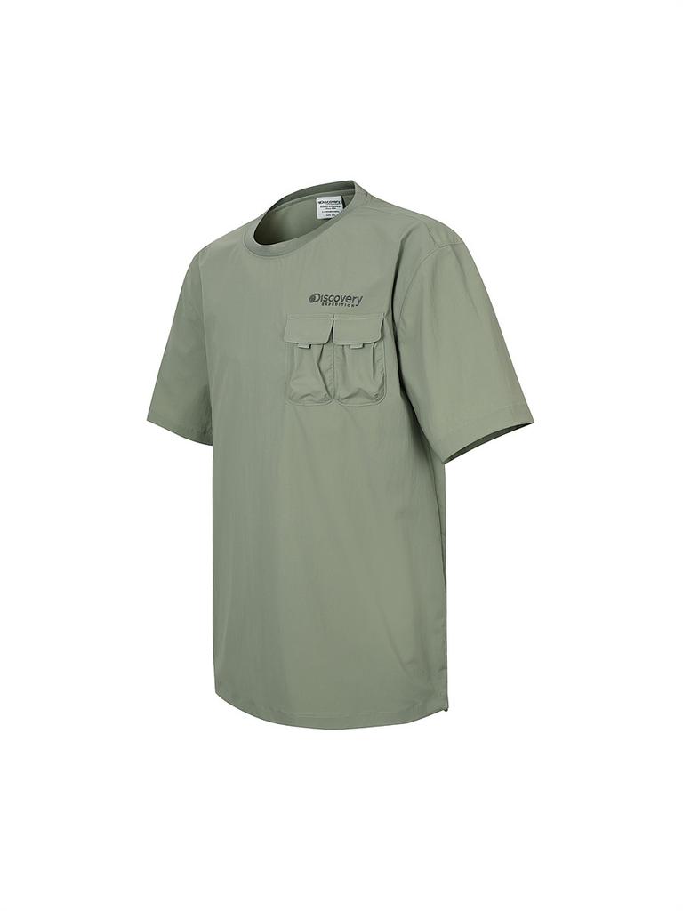 DISCOVERY EXPEDITION Freshvent Woven Men'S Multi-Pocket Short Sleeve T-Shirt (L/Khaki)