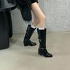 Korean Fashion Boots Feel Belt Buckle Small Thick Heel High Boots Children But Knee High Heel Thin Boots