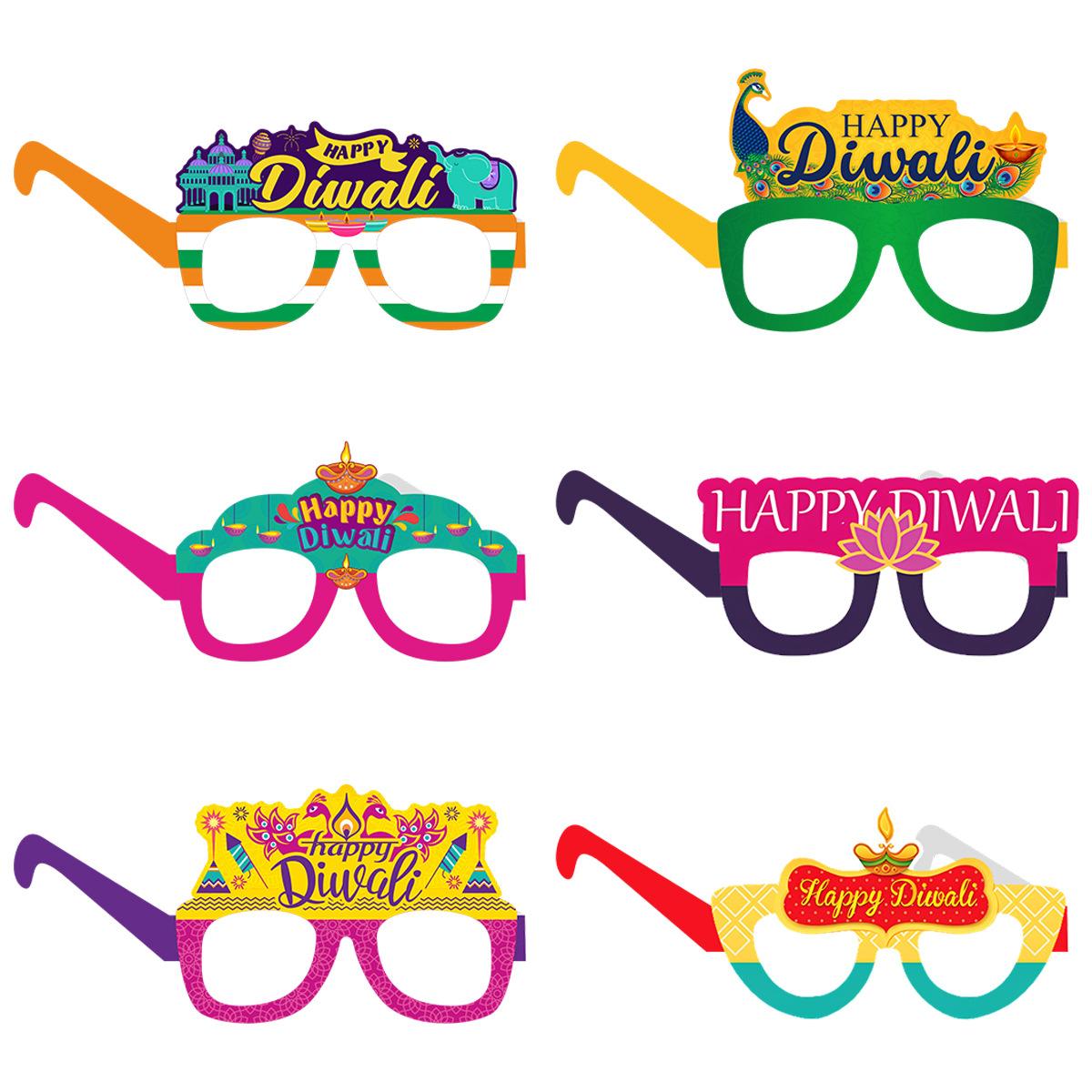 

Indian Diwali Theme Decorative Paper Glasses, Lights Party Makeup And Dress Up Props pack of 6